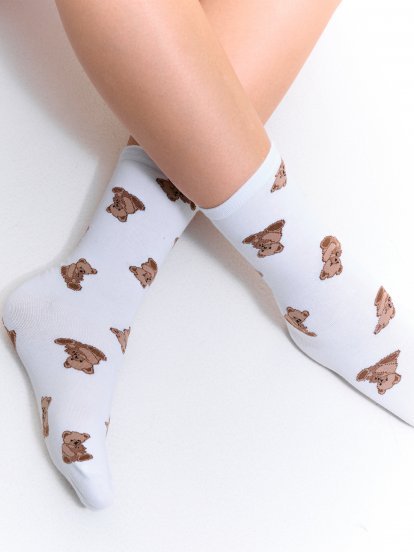 Vzorované ponožky s medvedíkom dámske