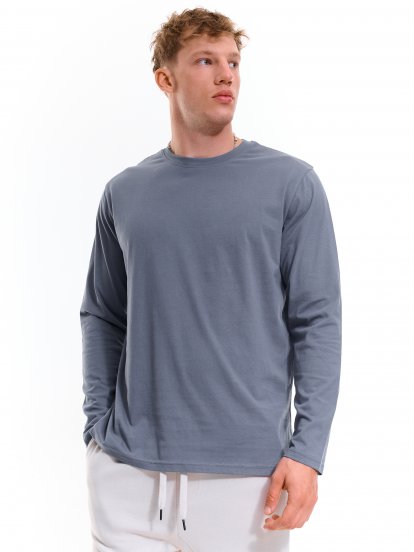 Bawełniany t-shirt basic z długim rękawem dla mężczyzn