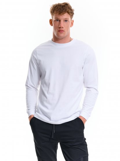 Základné bavlnené tričko slim fit s dlhým rukávom pánske