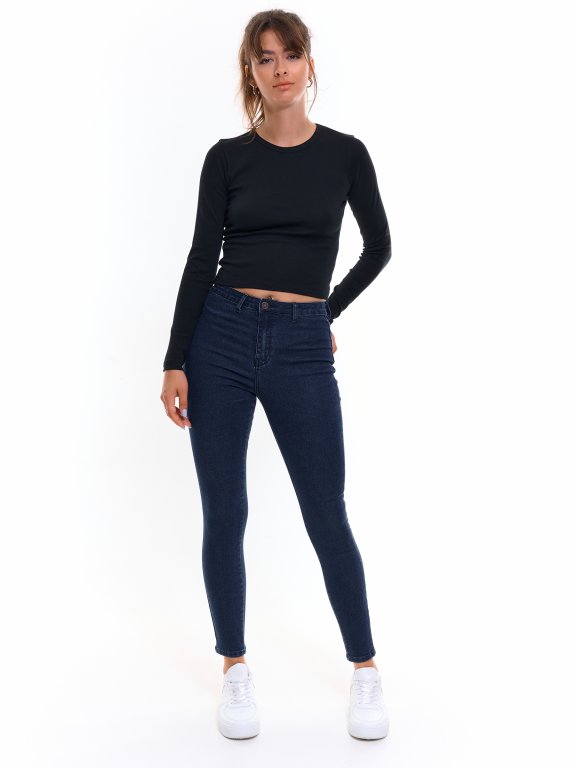 Základné džínsy skinny s vysokým pásom dámske