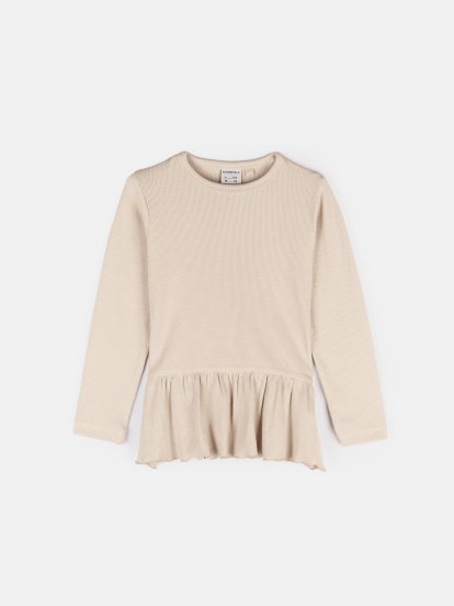 Cotton ribbed t-shirt with ruffle