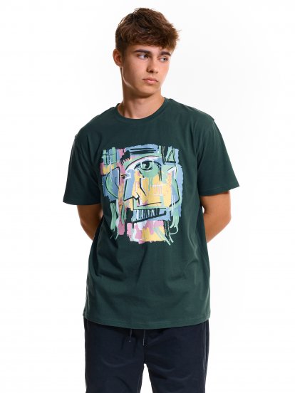 Памучна тениска с графична щампа мъжка