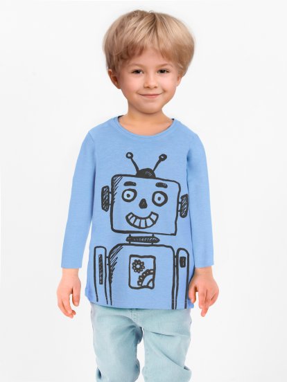 Chłopięca bawełniana koszulka z nadrukiem robota