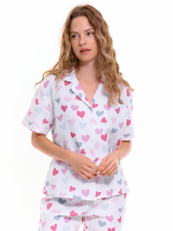 Dámska pyžamová košeľa so srdiečkami