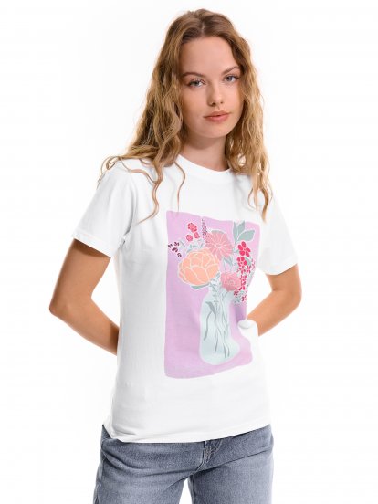 Damska bawełniana koszulka z graficznym nadrukiem