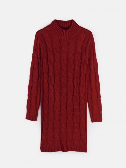 Cable-knit high neck dress