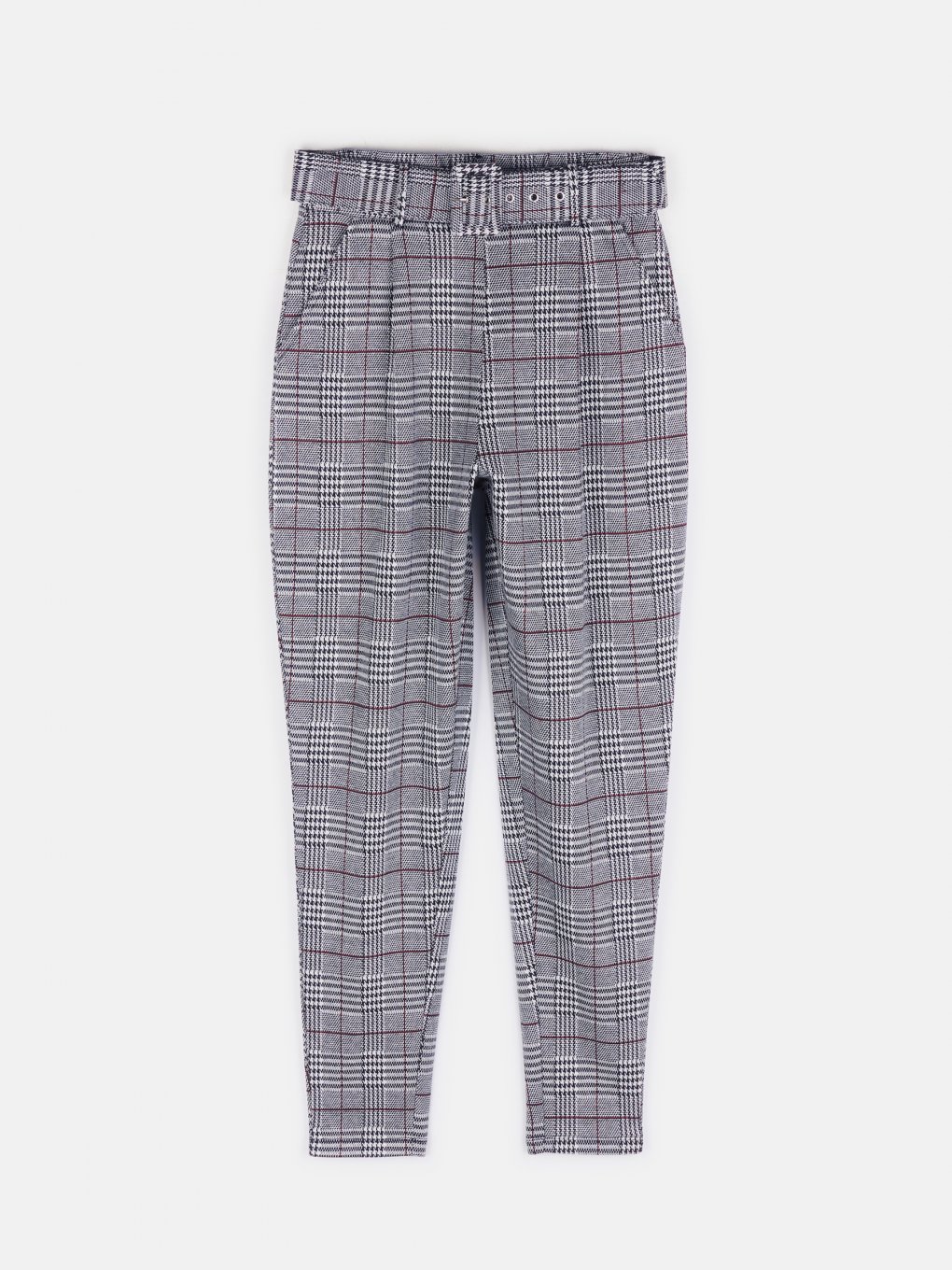 Plaid trousers with belt