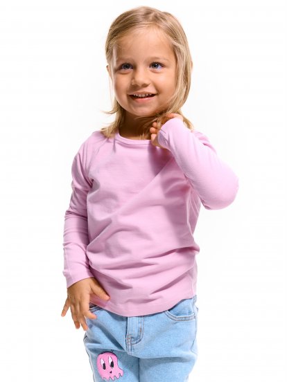 Elastyczna koszulka z długim rękawem bez nadruku dla dziewczynek