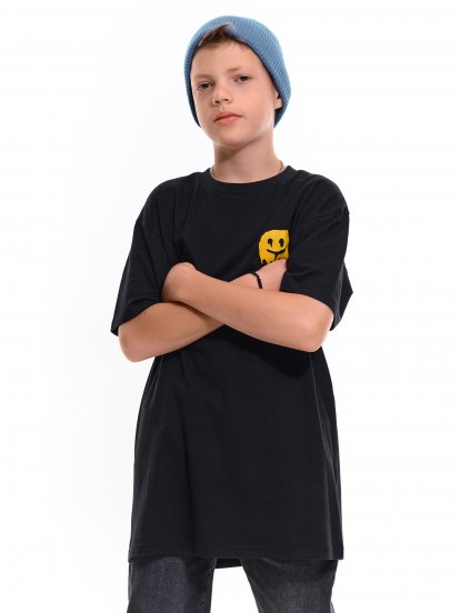 Bawełniana koszulka oversize z nadrukiem na plecach dla chłopców