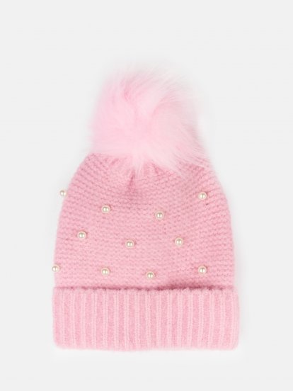 Knitted cap with pearls (19 x 19 cm)