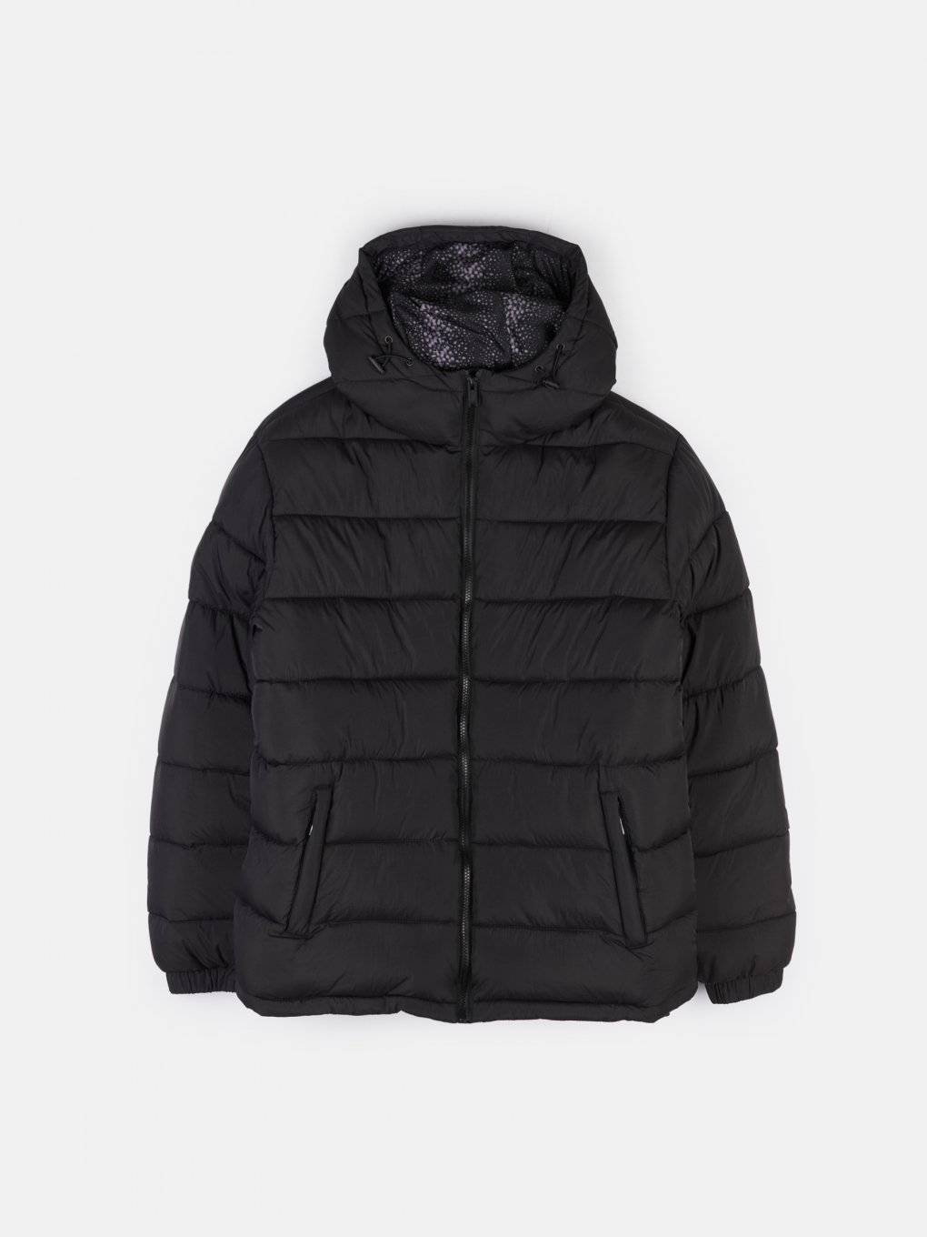 Padded winter jacket with fixed hood
