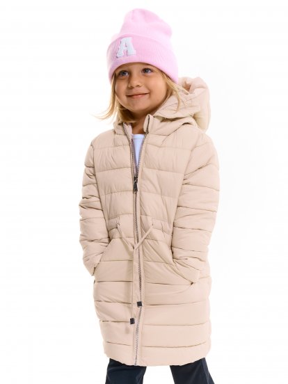 Prešívaná prechodná bunda s kapucňou na zips dievčenská