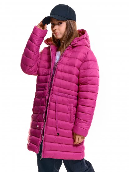 Prošívaná přechodní bunda s kapucí na zip dívčí