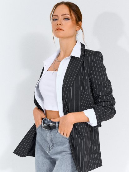 Striped oversized blazer with pockets