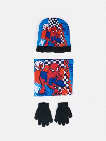 Set čiapka, nákrčník a rukavice Spiderman