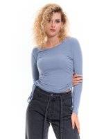 Side drawstring crop top with long sleeves