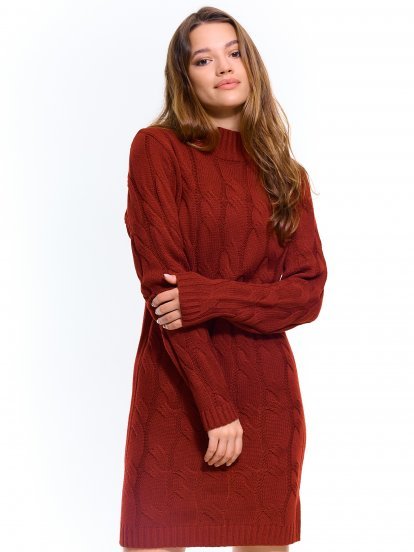 Cable-knit high neck dress