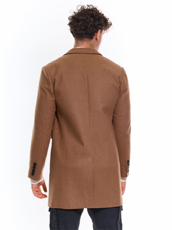 Jednobarevný kabát z vlněné směsi na knoflíky pánský