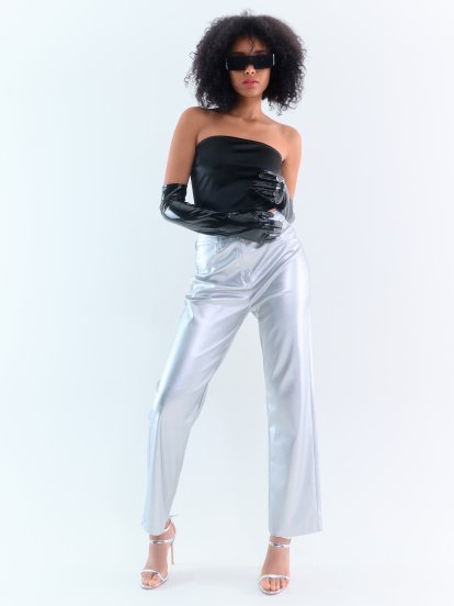 Metallic straight fit trousers