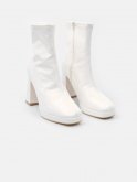 Platform block heel vinyl ankle boots