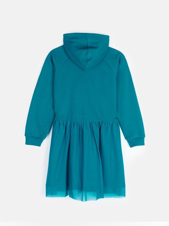 Longline hoodie with tulle ruffle