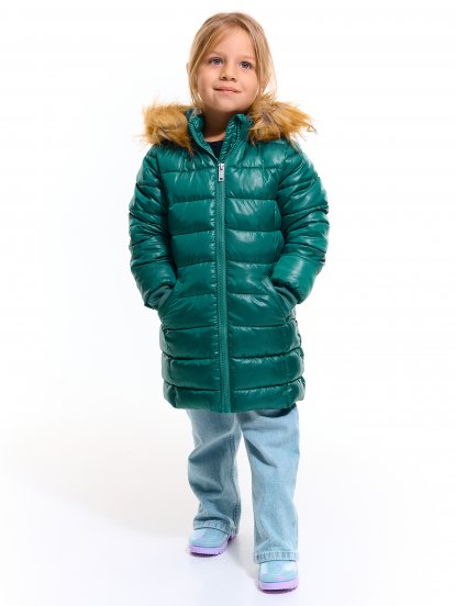 Prodloužená vatovaná zimní bunda s umělým kožíškem