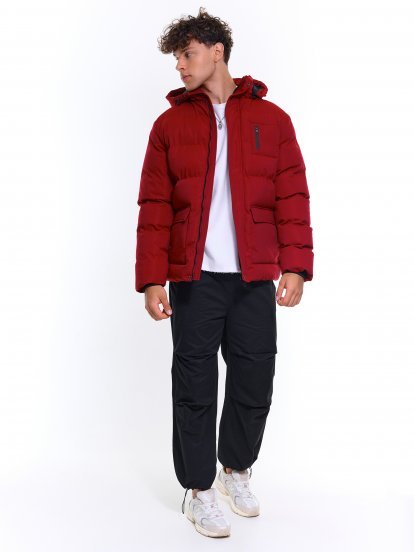 Quilted padded winter jacket with removable hood