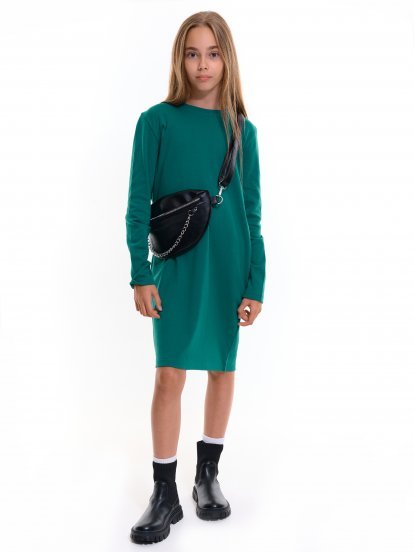 Základní basic šaty s kapsami a dlouhým rukávem dívčí