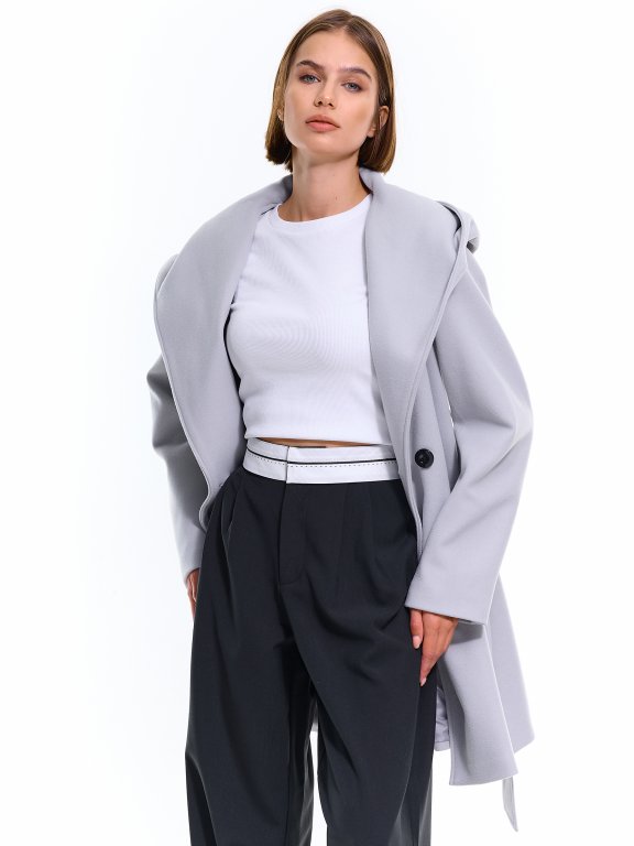 Basic hooded coat with belt