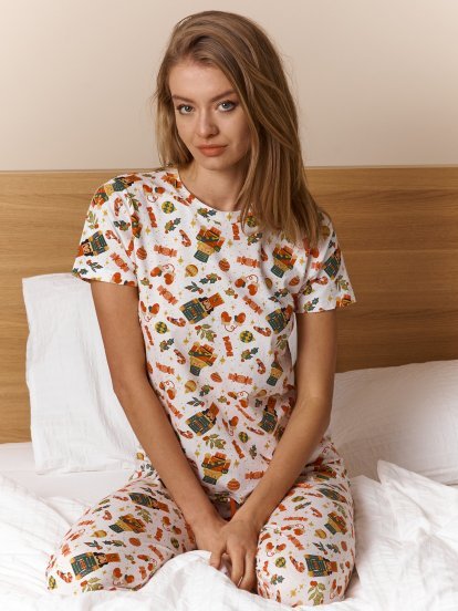 Bavlnené pyžamové tričko s potlačou