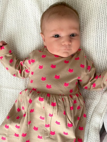 Cotton baby dress with kitty print