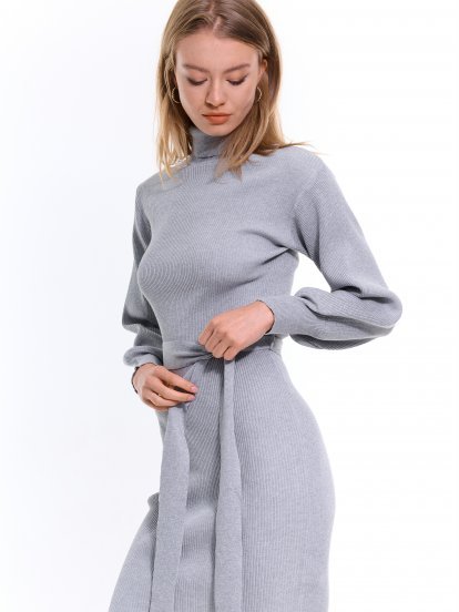 Ladies knitted roll neck dress with belt