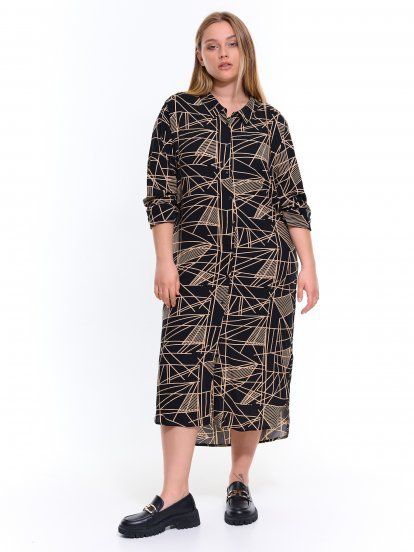 Košeľové viskózové šaty s geometrickou potlačou dámske