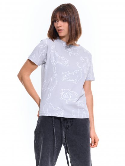 Baumwoll-T-Shirt mit Grafikaufdruck für Damen