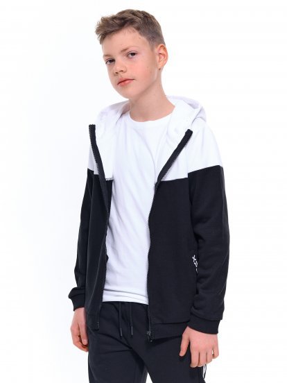 Colour block zip-up hoodie with pocket print