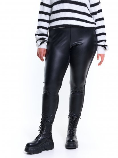 Combined leggings with faux leather