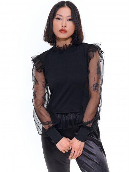 Top with mesh sleeves