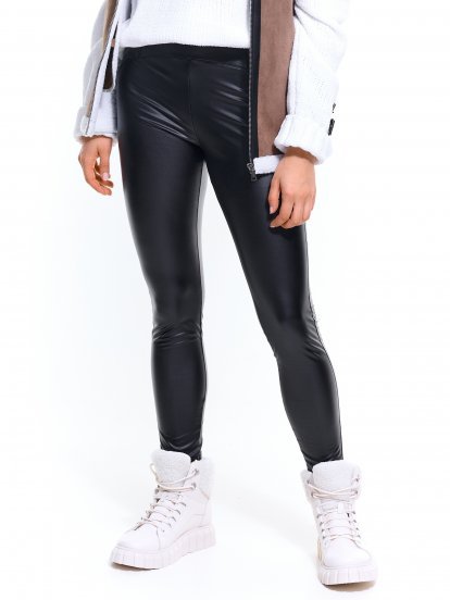 Shaping faux leather warm leggings