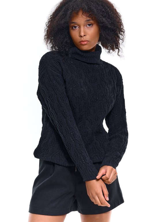 Cable knit chenille rollneck
