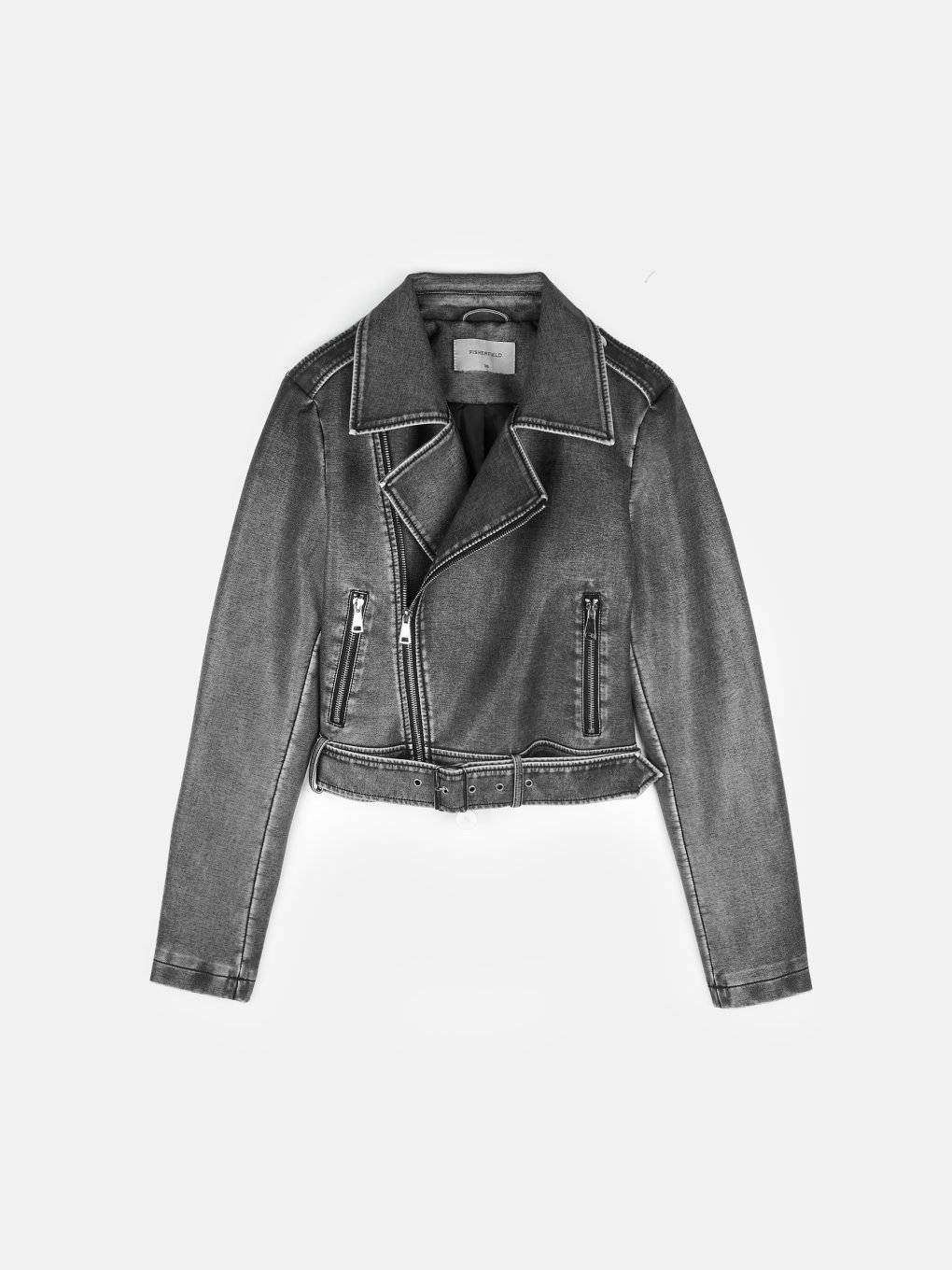 Faux leather washed biker jacket