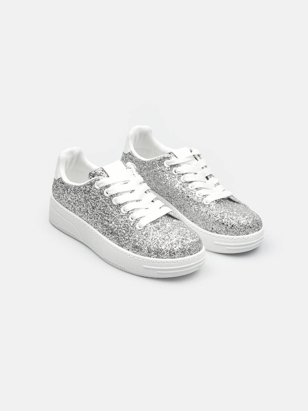 Lace-up glitter sneakers