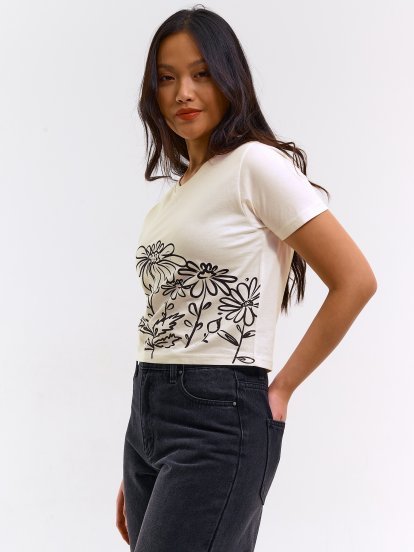 Cotton crop top with print