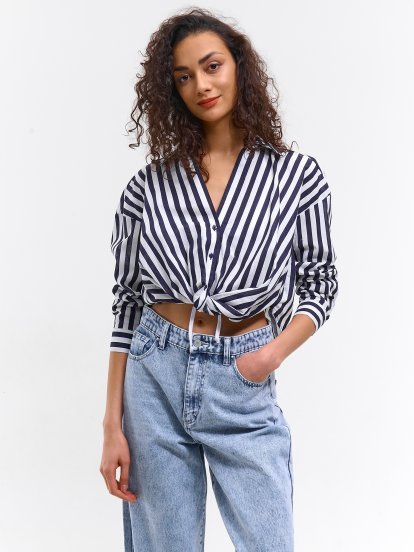 Ladies striped blouse with a knot