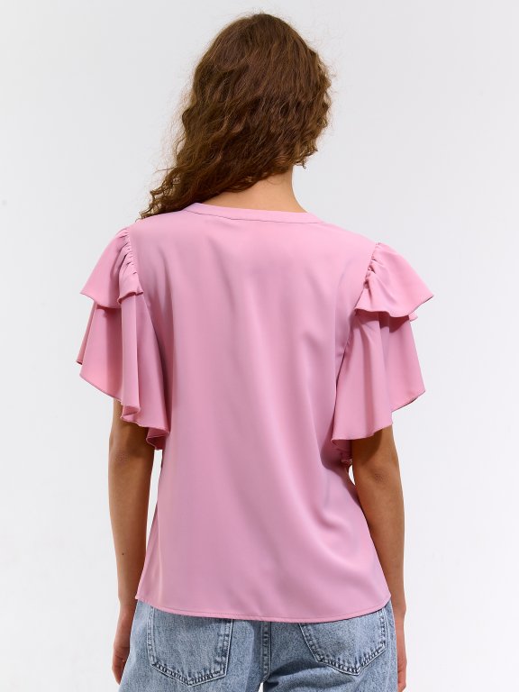 Ladies blouse with short ruffle sleeves