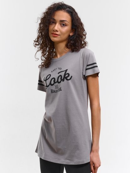 Longline cotton t-shirt with print