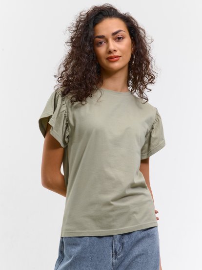 Klasyczny bawełniany t-shirt z marszczeniami