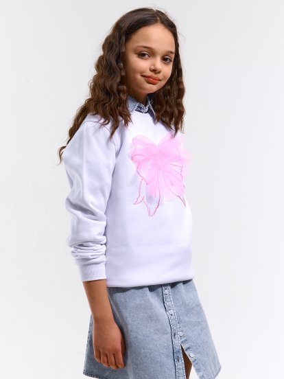 Sweatshirt with tulle bow
