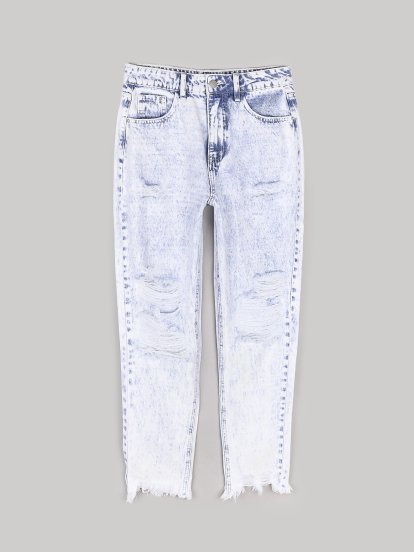 Distressed mom fit jeans
