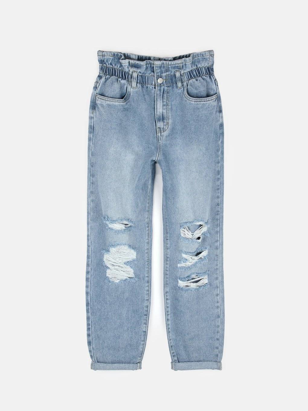 Distressed paperbag jeans