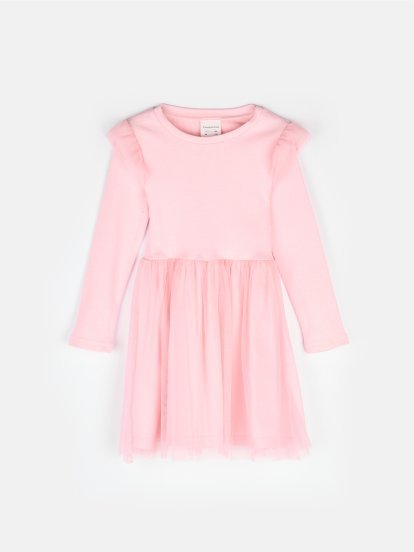 Dress with tulle shirt and ruffles